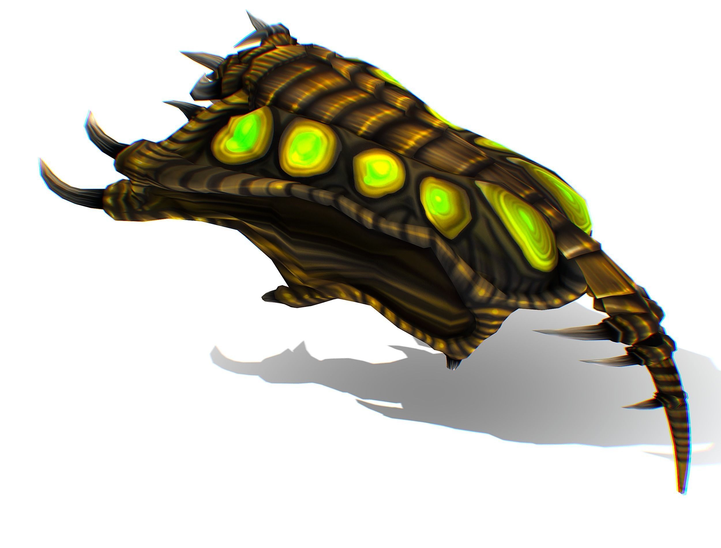 Animated Green Stingray Flying Monster Low-poly 3D model_30