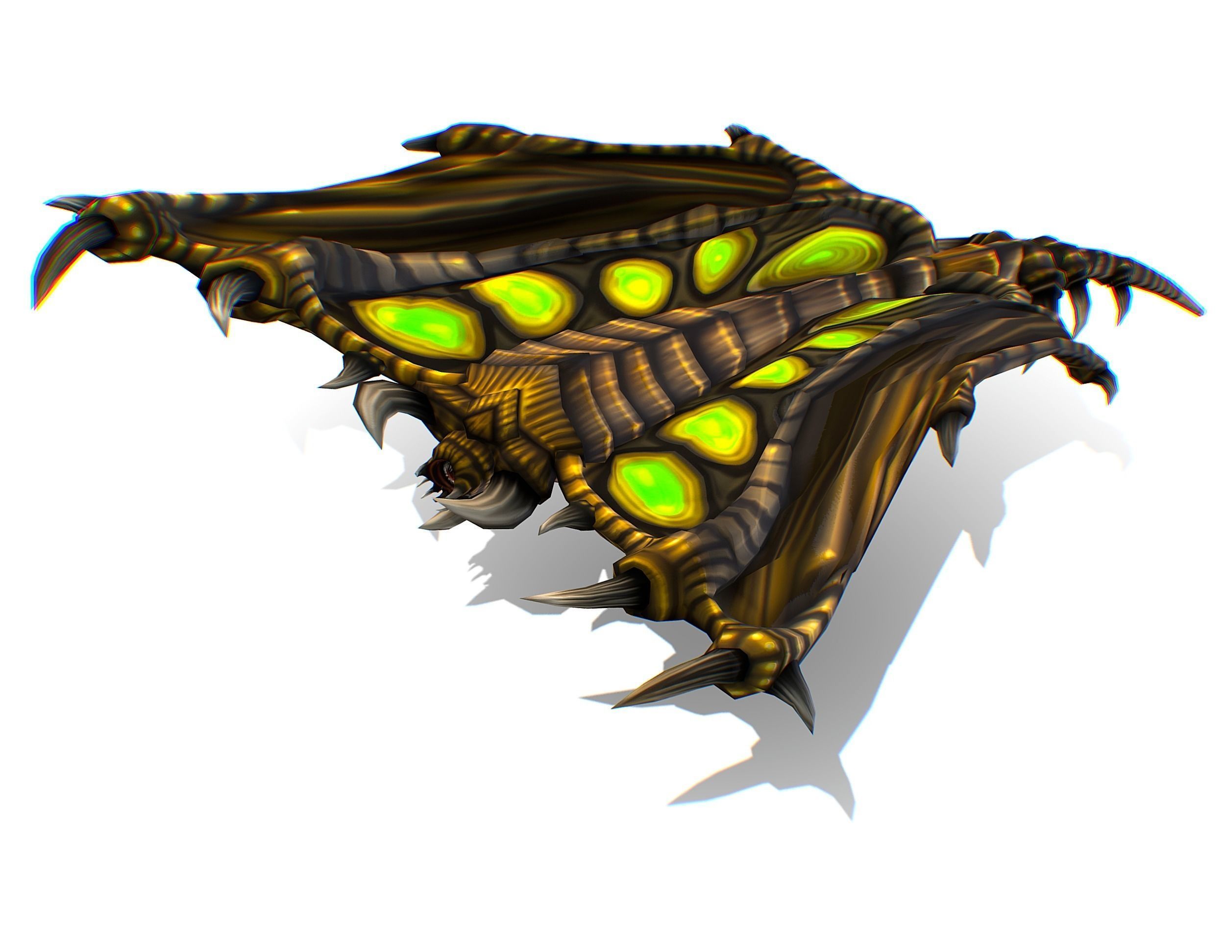 Animated Green Stingray Flying Monster Low-poly 3D model_5