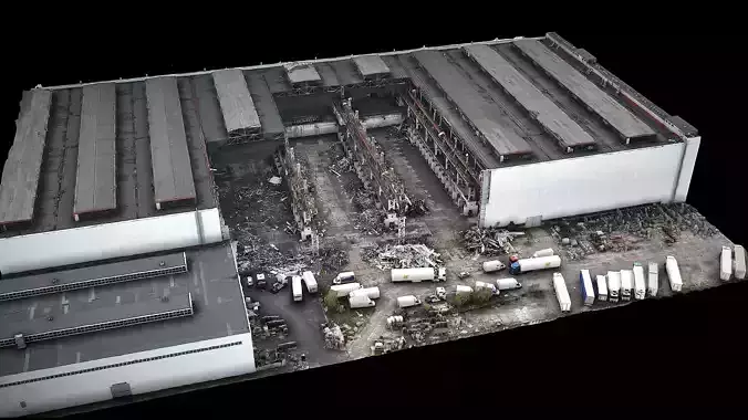 factory destroyed industrial roofs drone photogrammetry