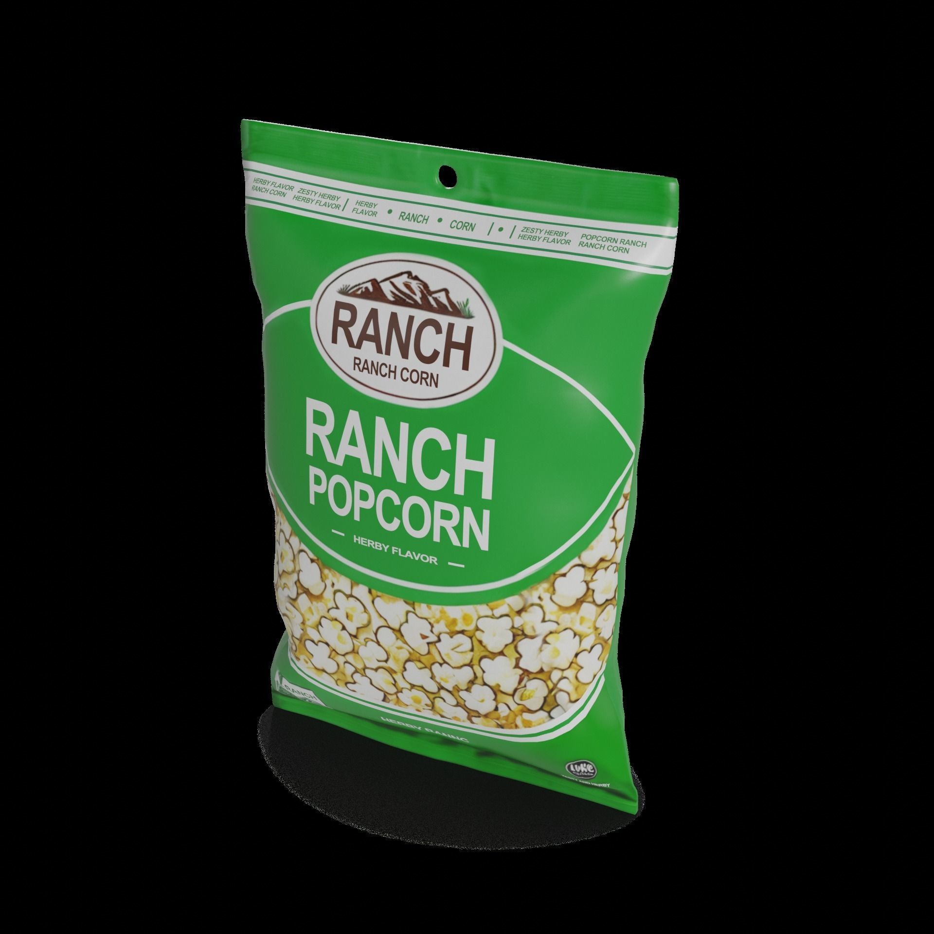 Puffed corn and popcorn Ranch Popcorn Low-poly 3D model_1