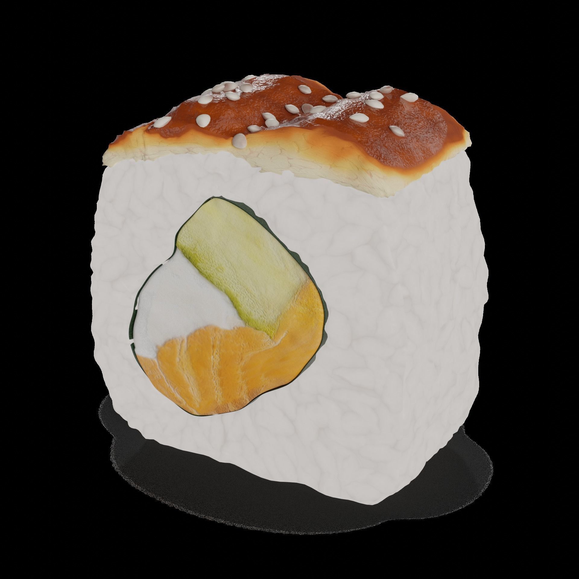 Sushi Eel salmon cucumber cream teriyaki sauce sesame seeds 3D model_1