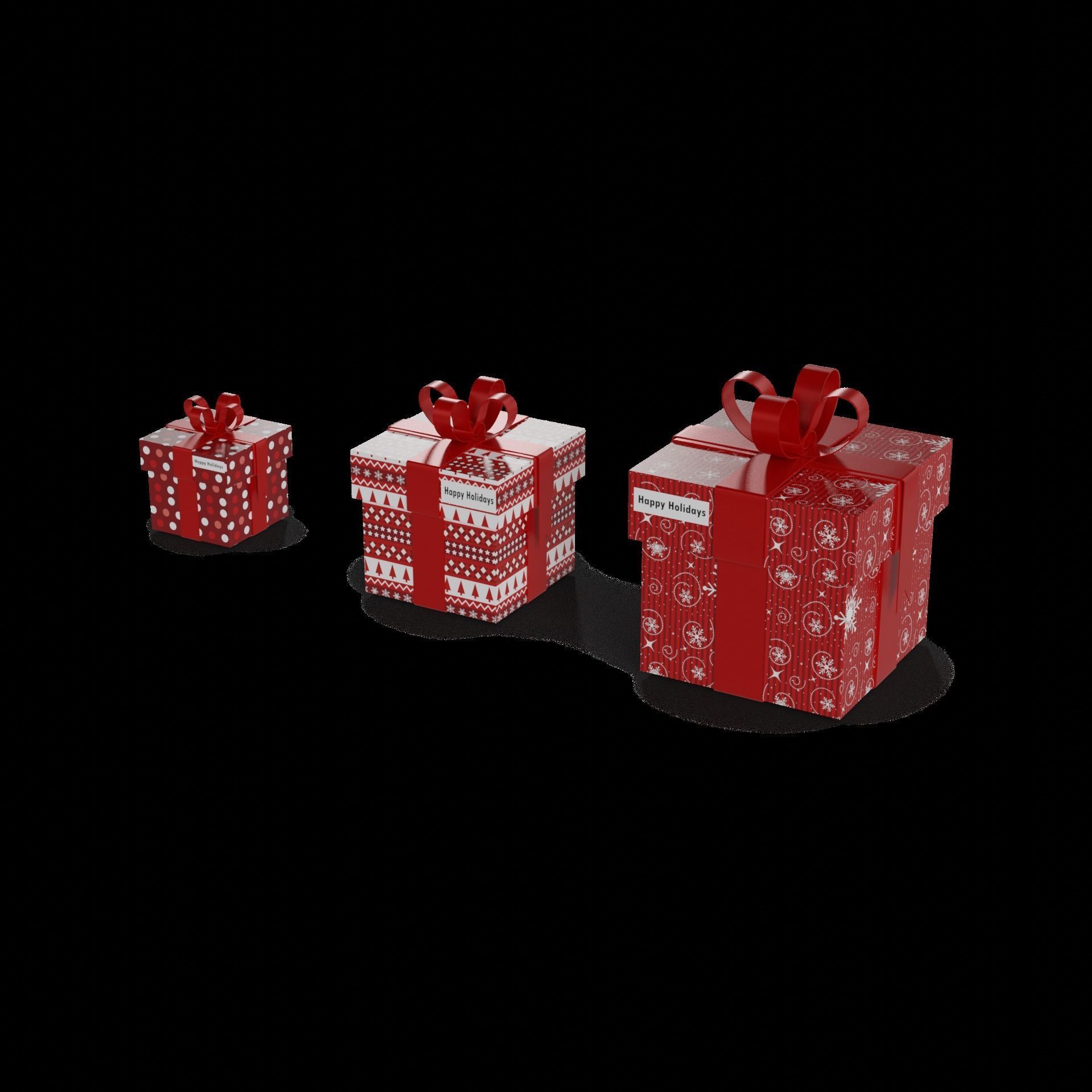 Gift Packaging Christmas Gift Box Set Low-poly 3D model_1
