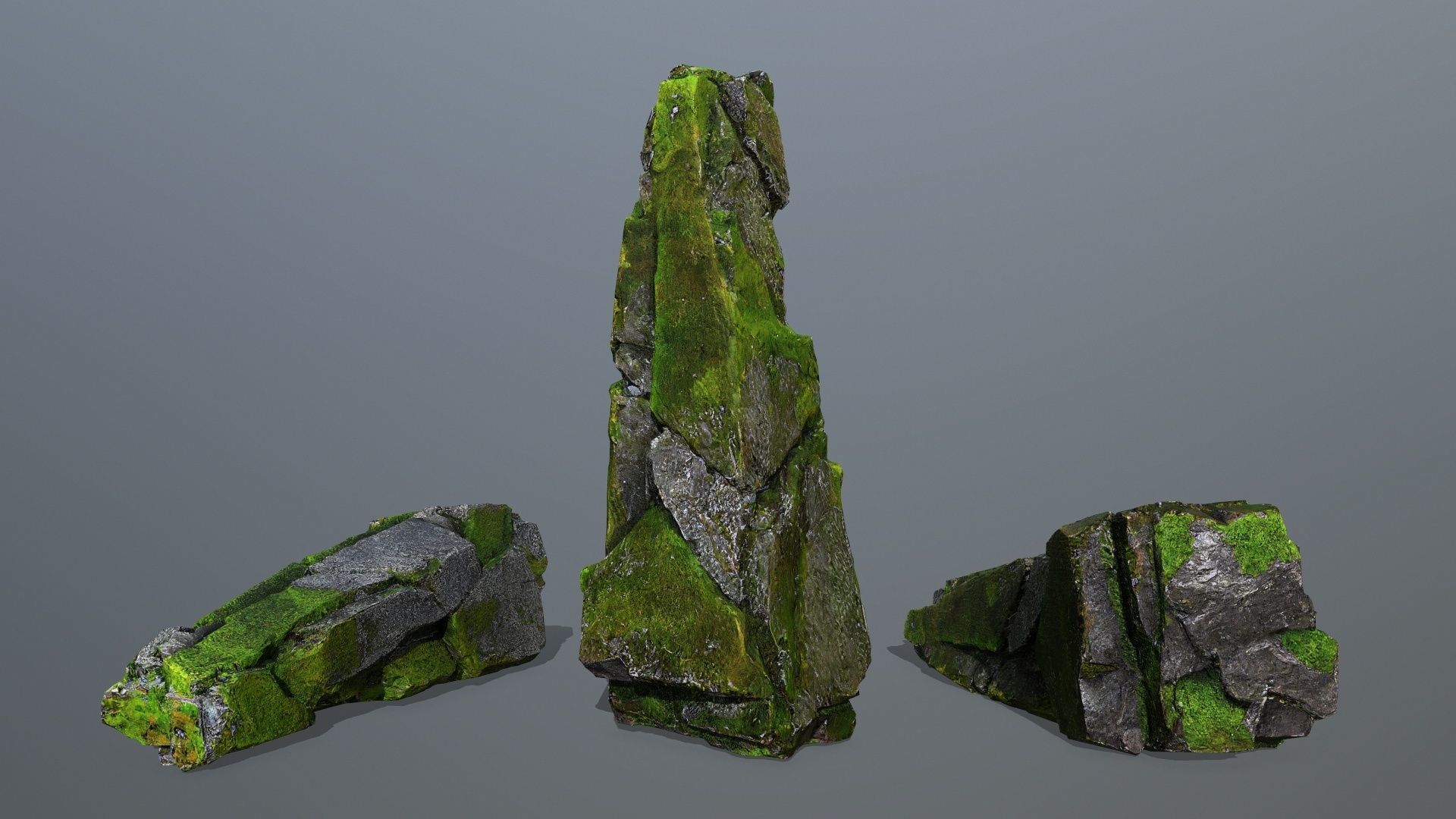  mossy forest river stones Low-poly 3D model_1
