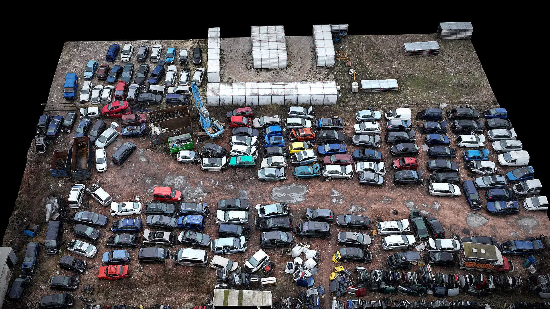  cars abandoned wreckage large terrain drone photogrammetry Low-poly 3D model_0