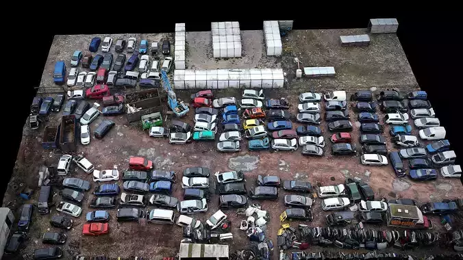  cars abandoned wreckage large terrain drone photogrammetry Low-poly 3D model