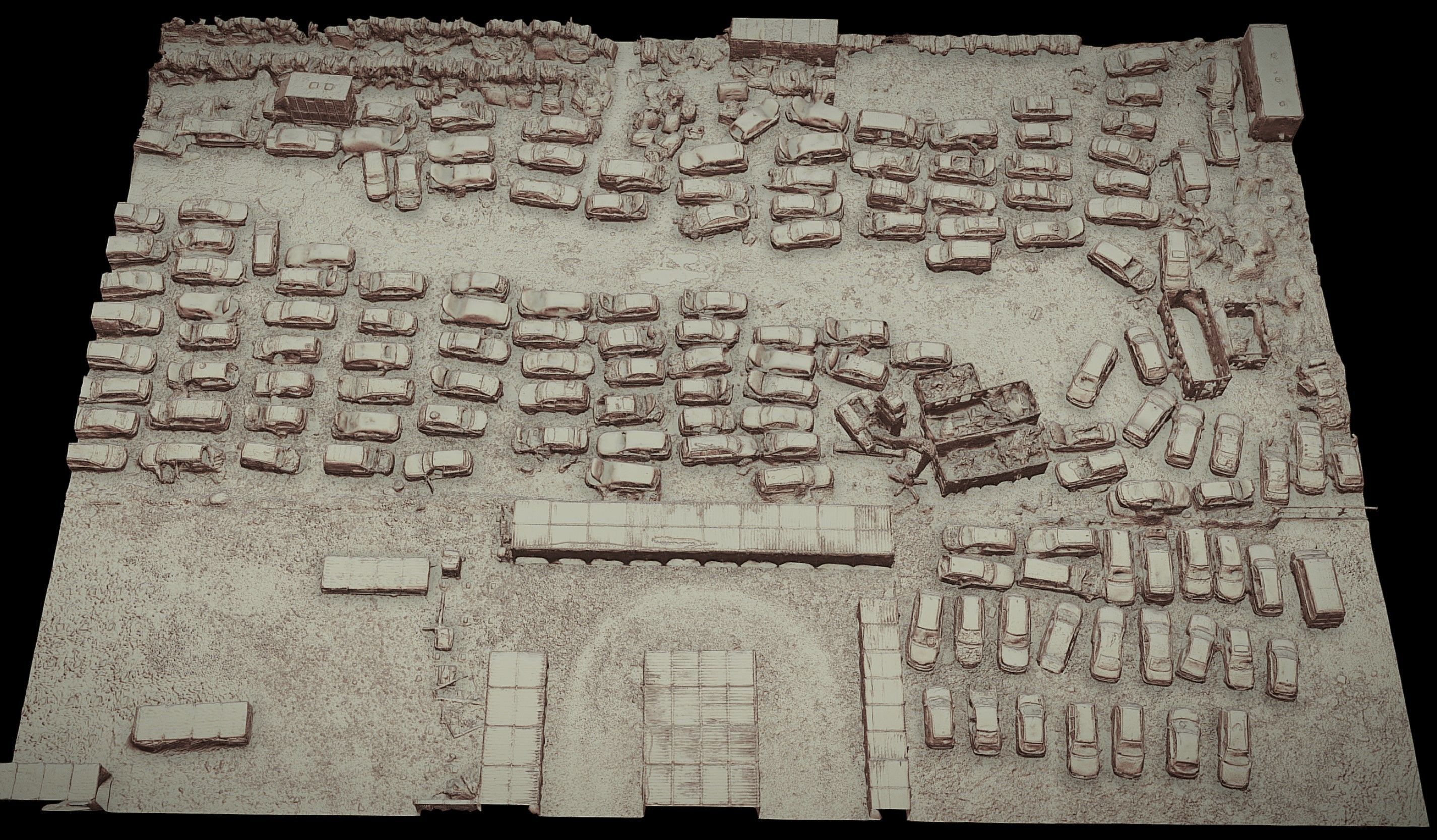  cars abandoned wreckage large terrain drone photogrammetry Low-poly 3D model_4