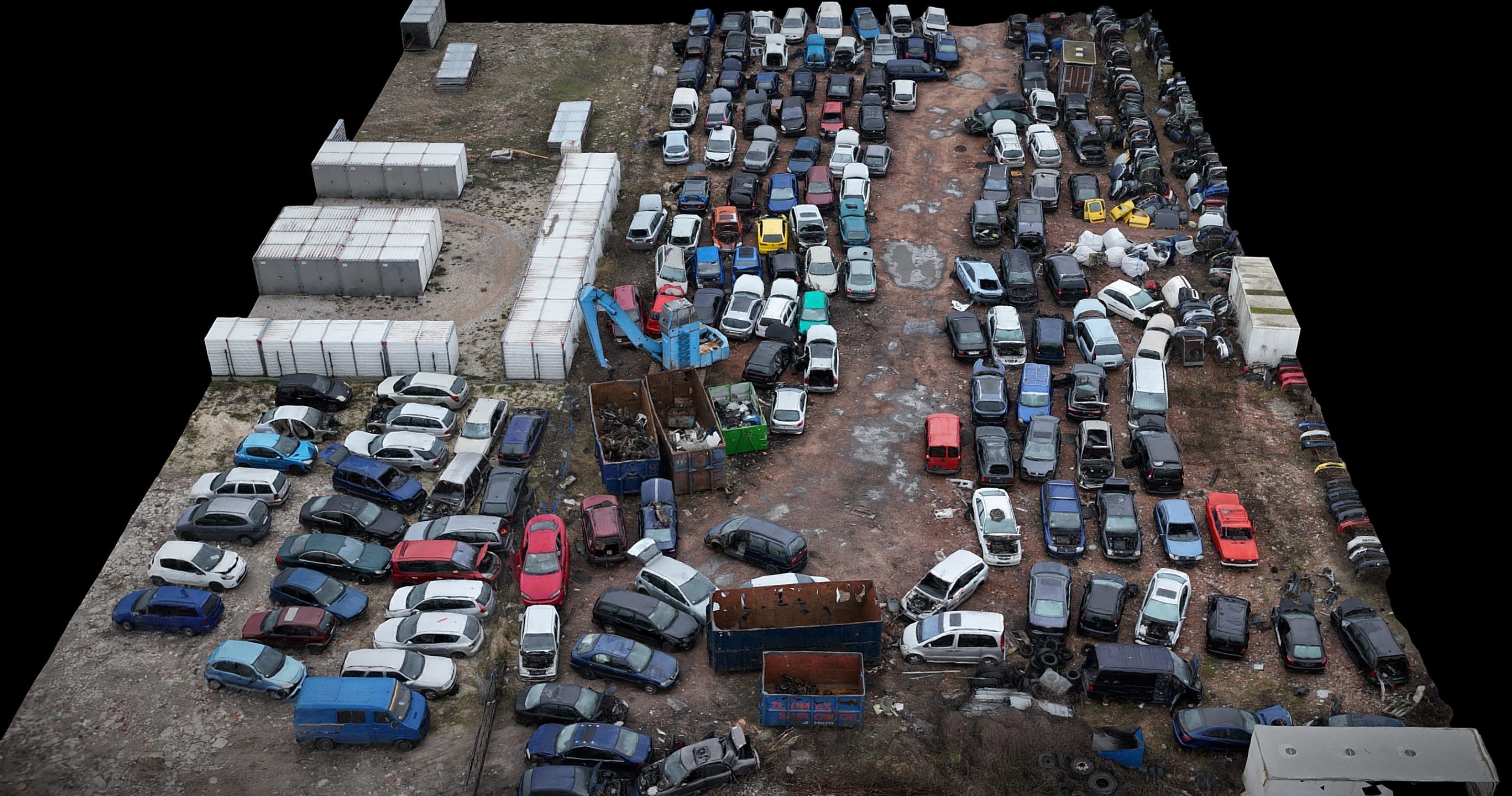  cars abandoned wreckage large terrain drone photogrammetry Low-poly 3D model_1