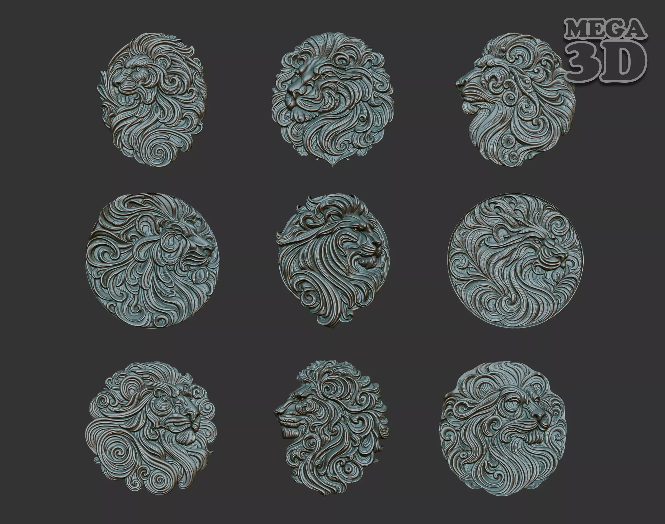 Lion basrelief Pack 240805 3D Model Collection_0