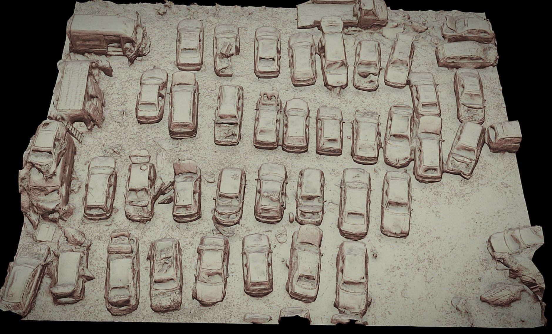 cars wreckage terrain closeup sector drone photogrammetry Low-poly 3D model_3