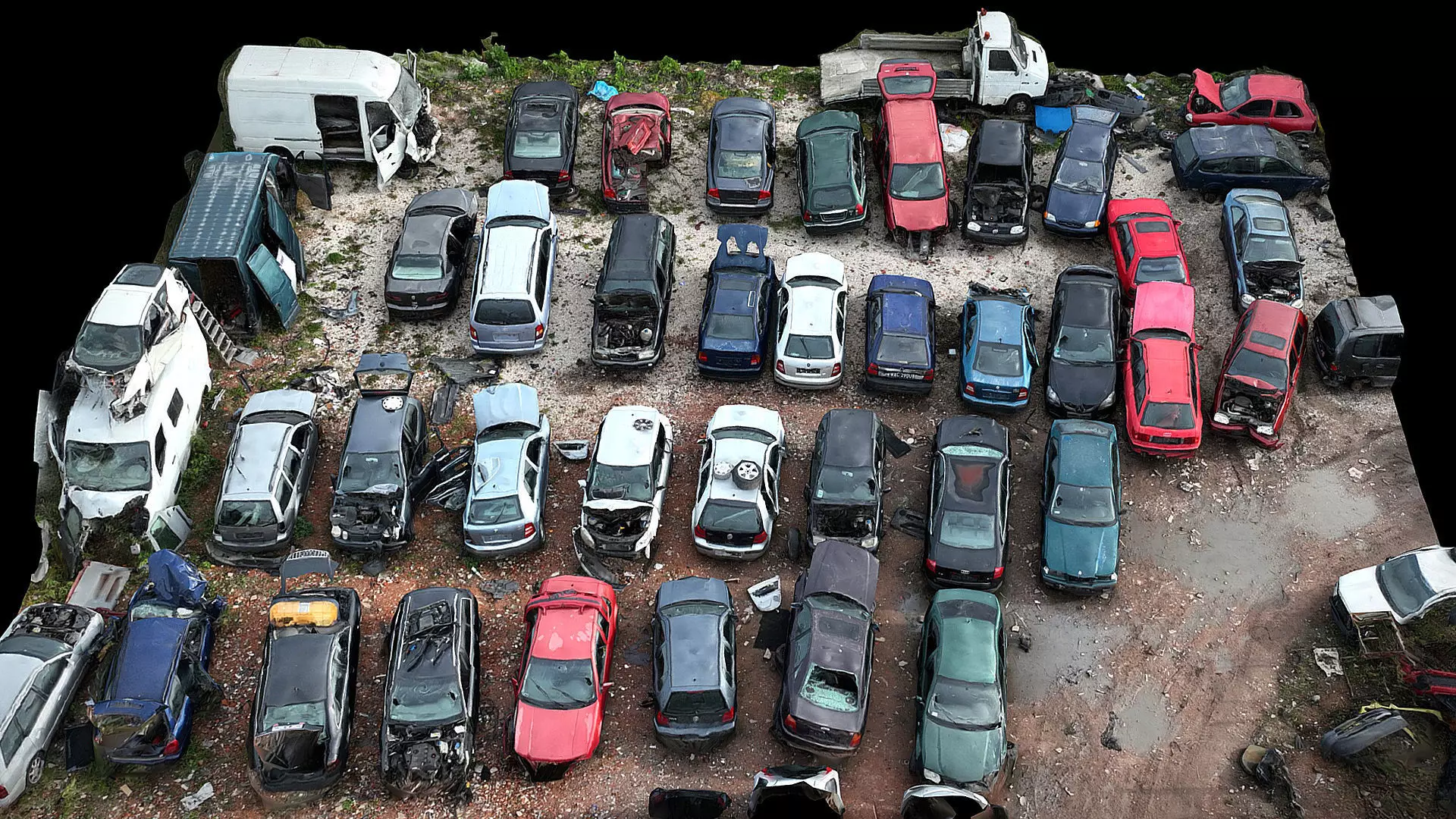cars wreckage terrain closeup sector drone photogrammetry Low-poly 3D model_0
