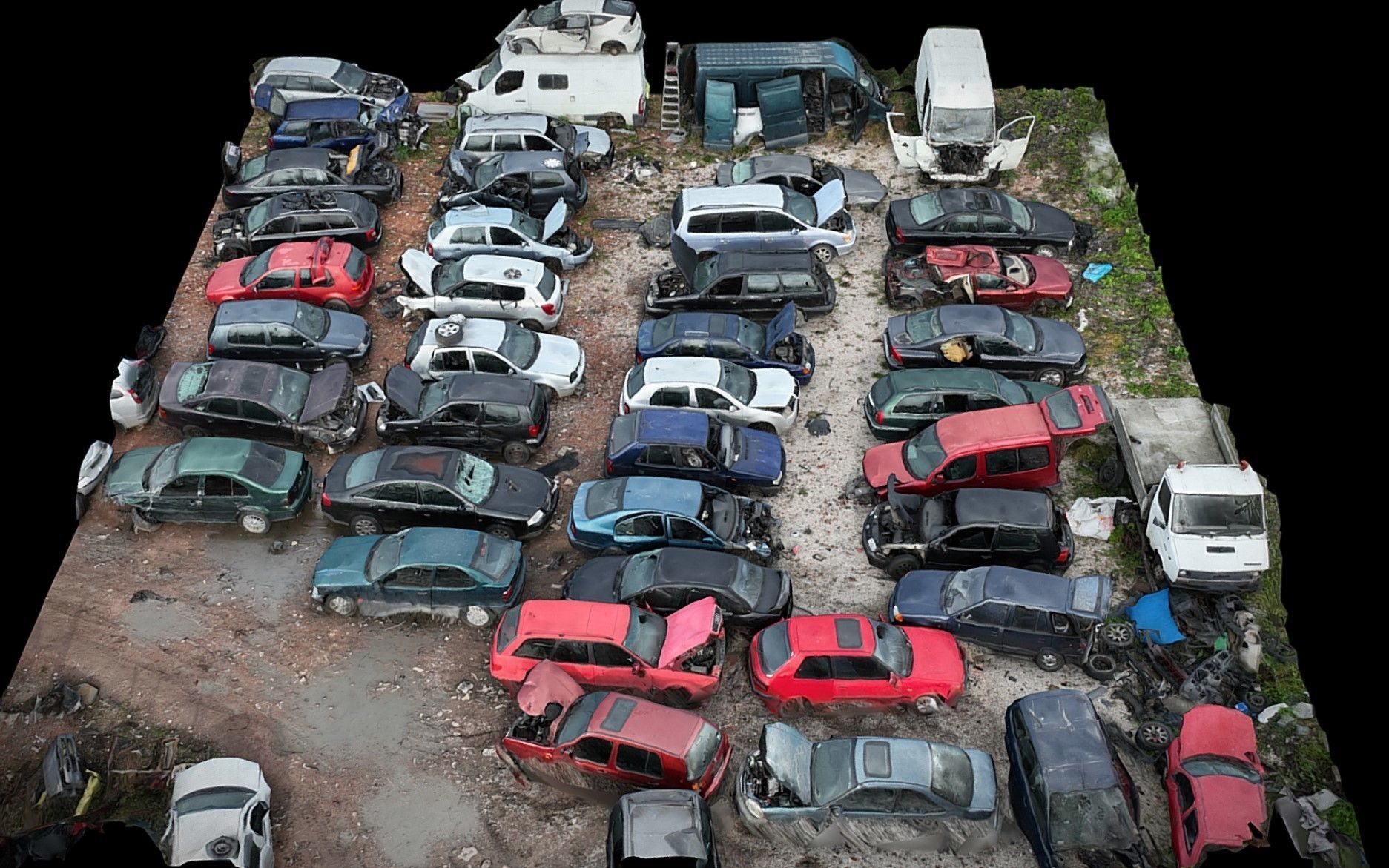 cars wreckage terrain closeup sector drone photogrammetry Low-poly 3D model_2