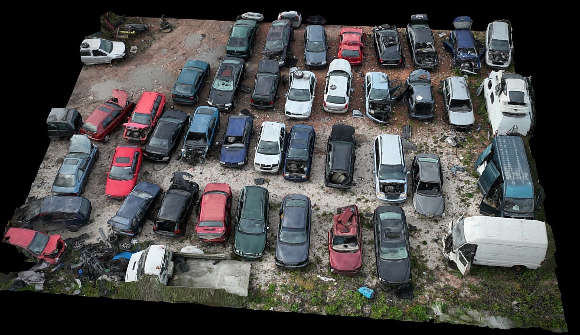 cars wreckage terrain closeup sector drone photogrammetry Low-poly 3D model_1