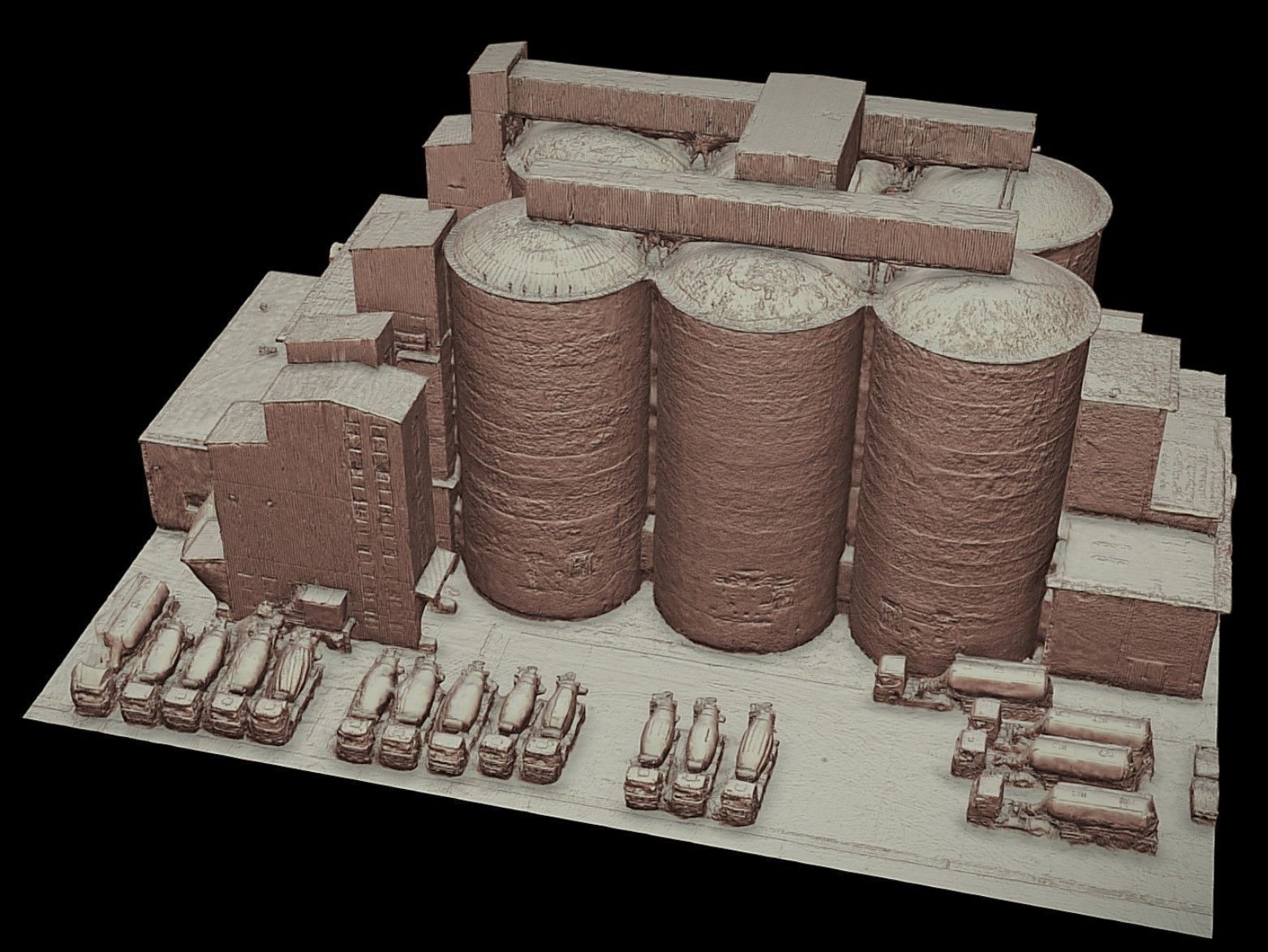 factory concrete silo buildings industrial drone photogrammetry Low-poly 3D model_4