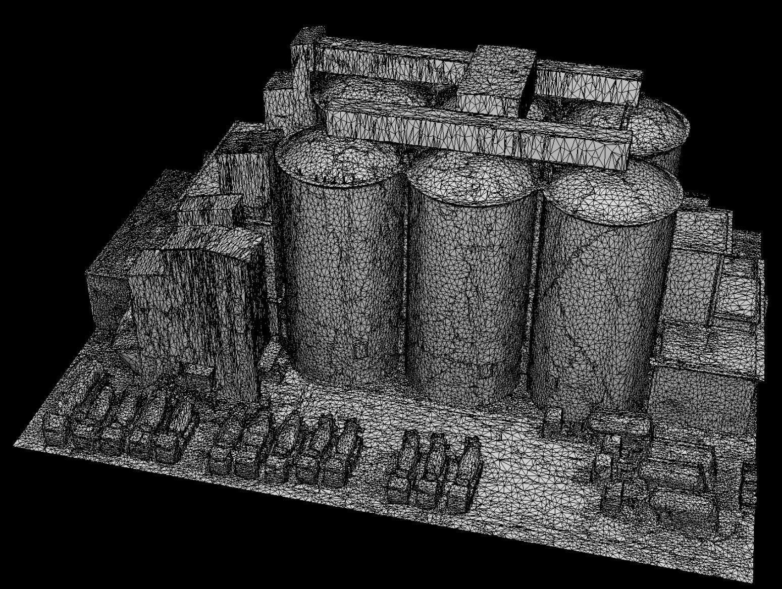 factory concrete silo buildings industrial drone photogrammetry Low-poly 3D model_5