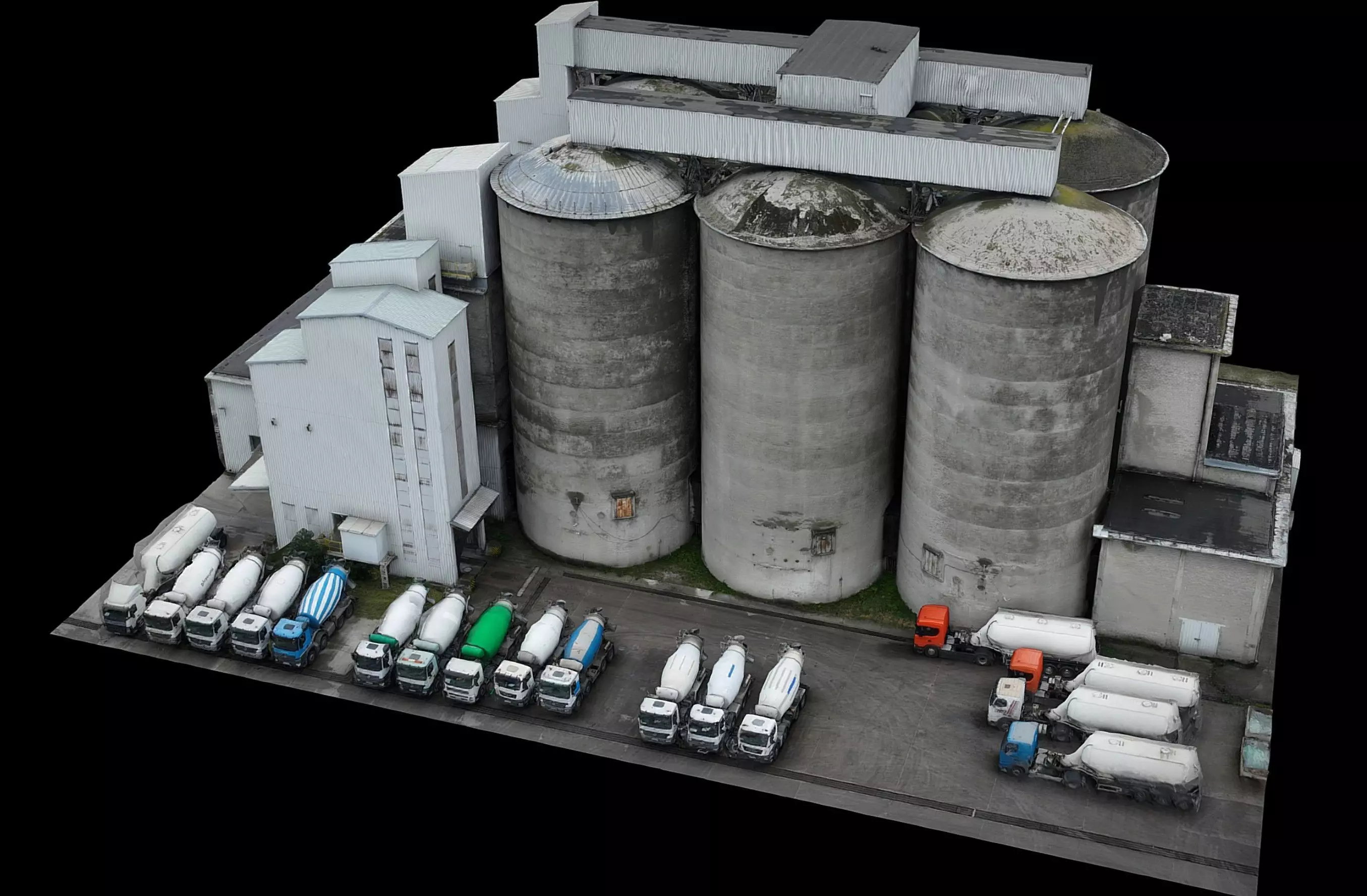 factory concrete silo buildings industrial drone photogrammetry Low-poly 3D model_0