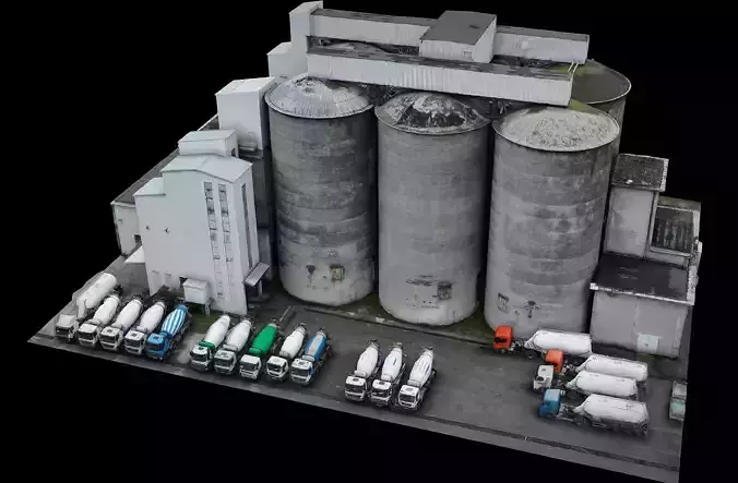 factory concrete silo buildings industrial drone photogrammetry