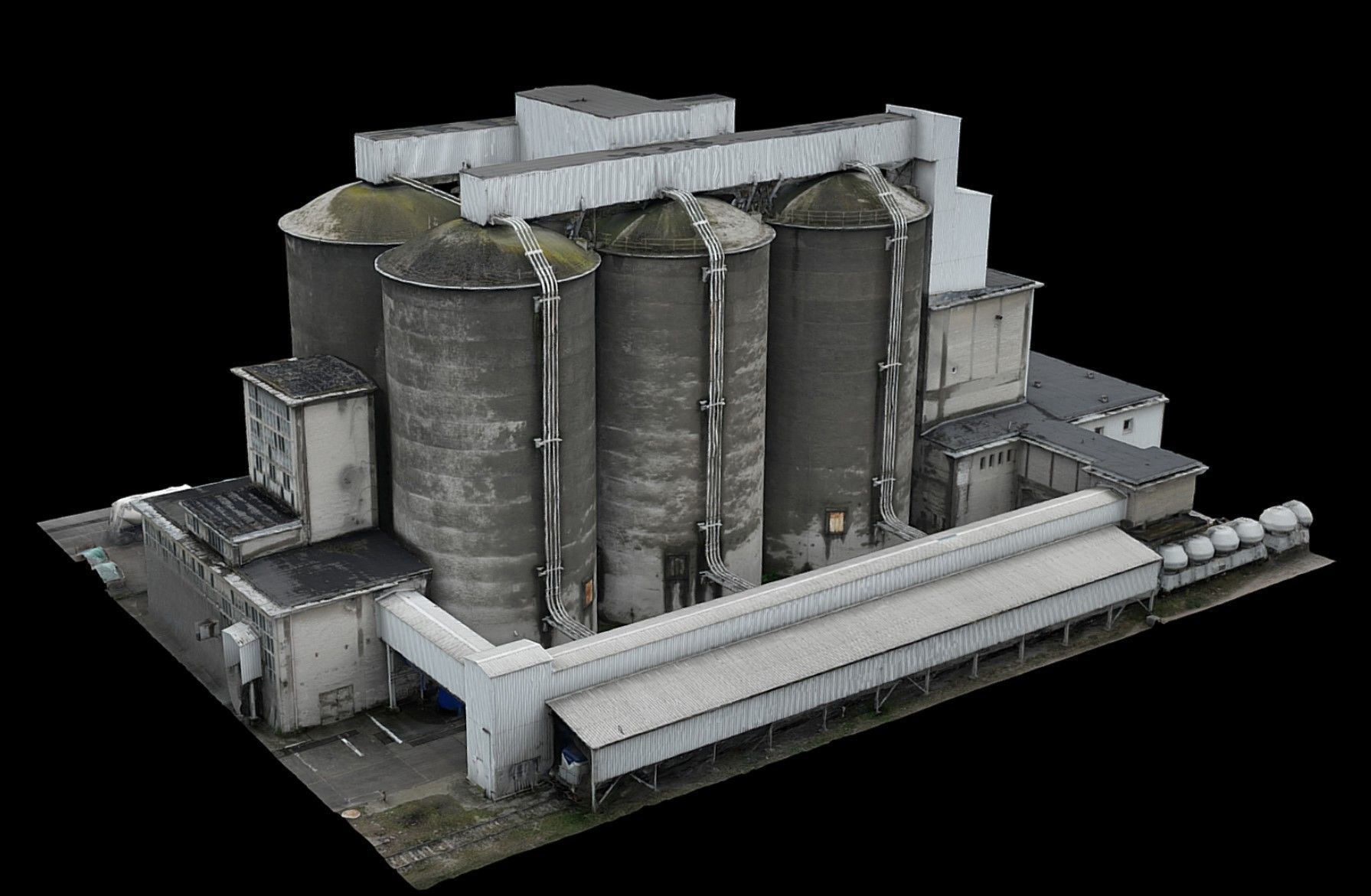 factory concrete silo buildings industrial drone photogrammetry Low-poly 3D model_2
