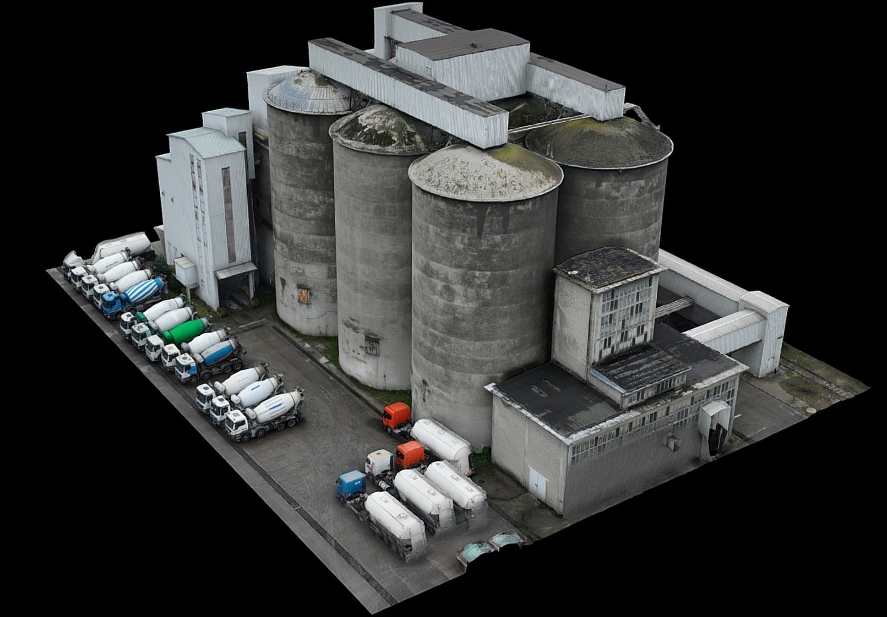 factory concrete silo buildings industrial drone photogrammetry Low-poly 3D model_1