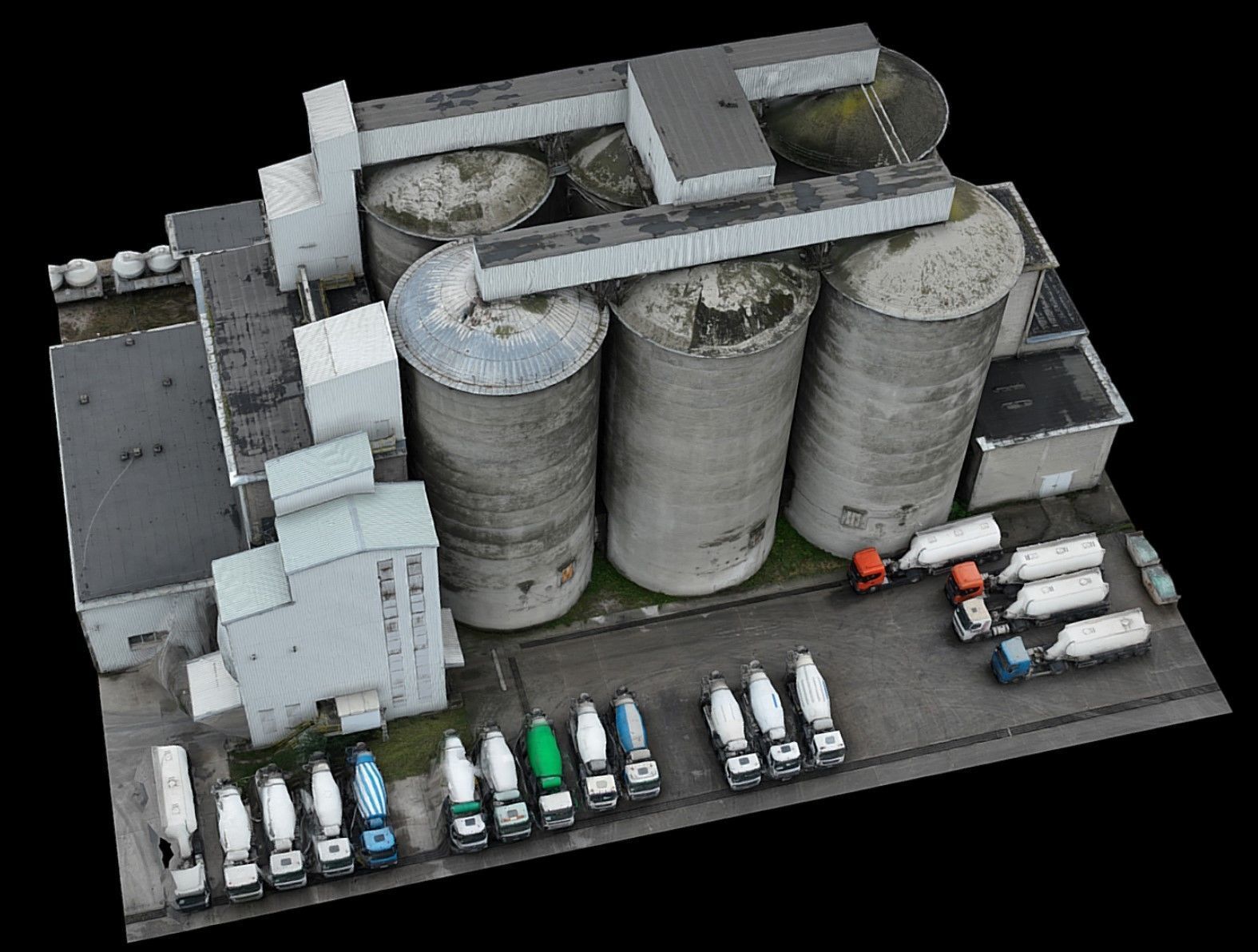 factory concrete silo buildings industrial drone photogrammetry Low-poly 3D model_3