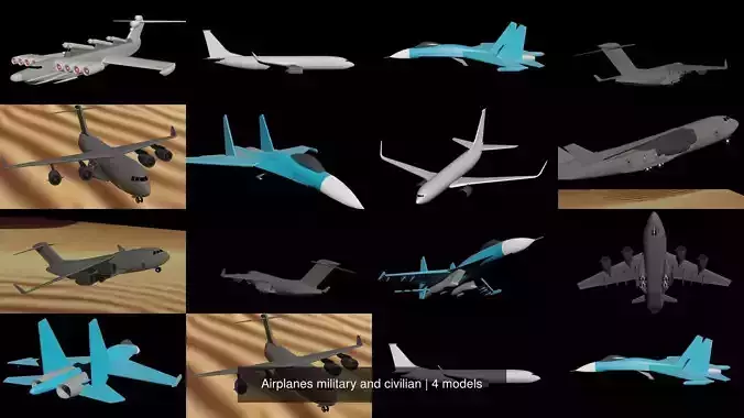 Airplanes military and civilian 3D Model Collection