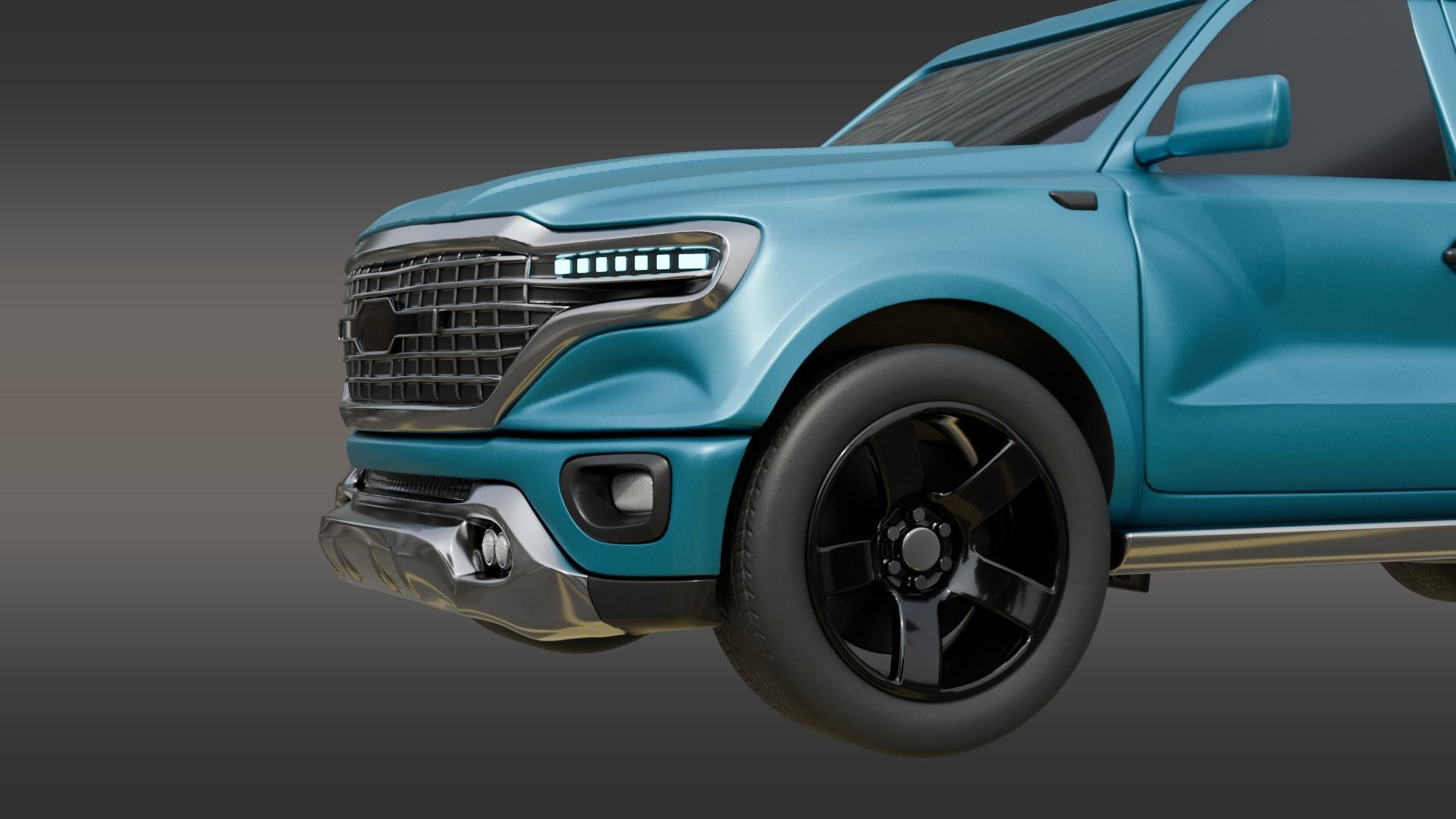 Double Cabin Blue Pickup Car Low-poly 3D model_9