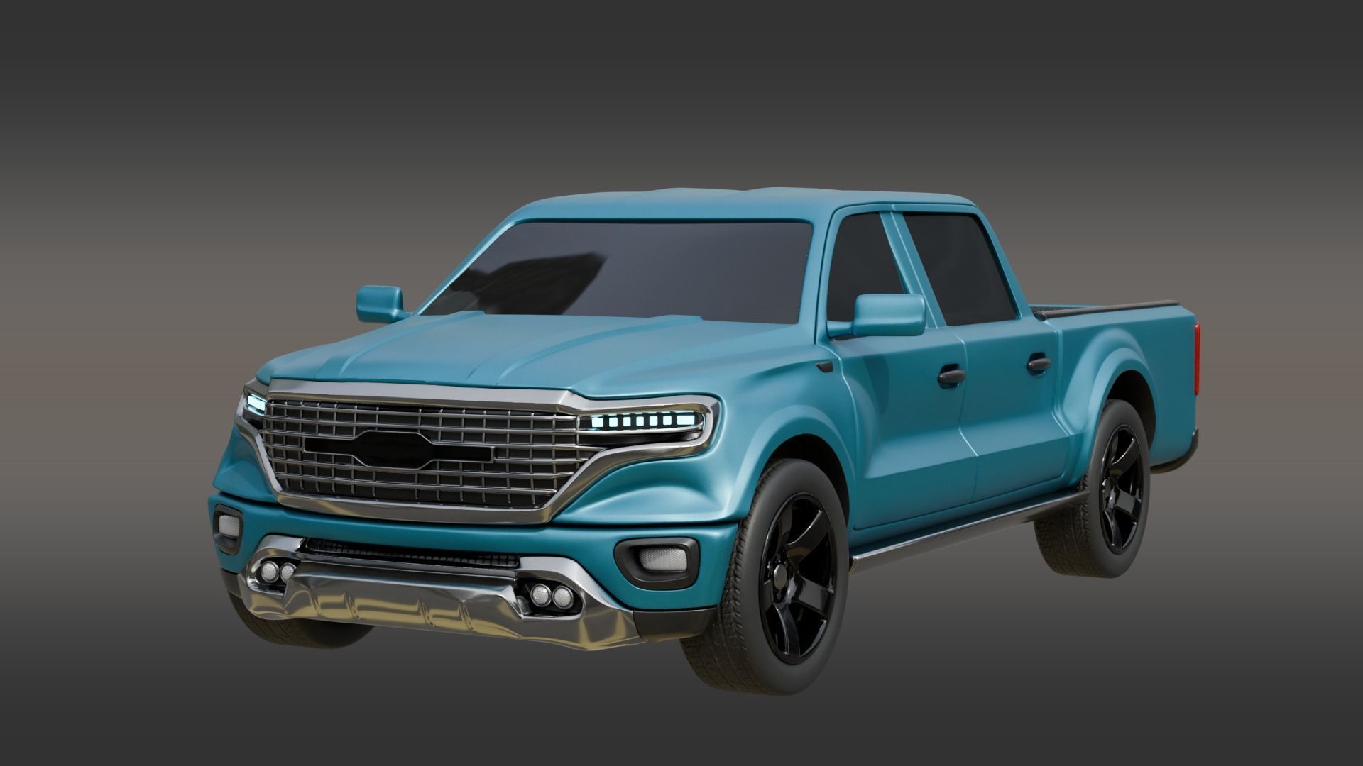 Double Cabin Blue Pickup Car Low-poly 3D model_1