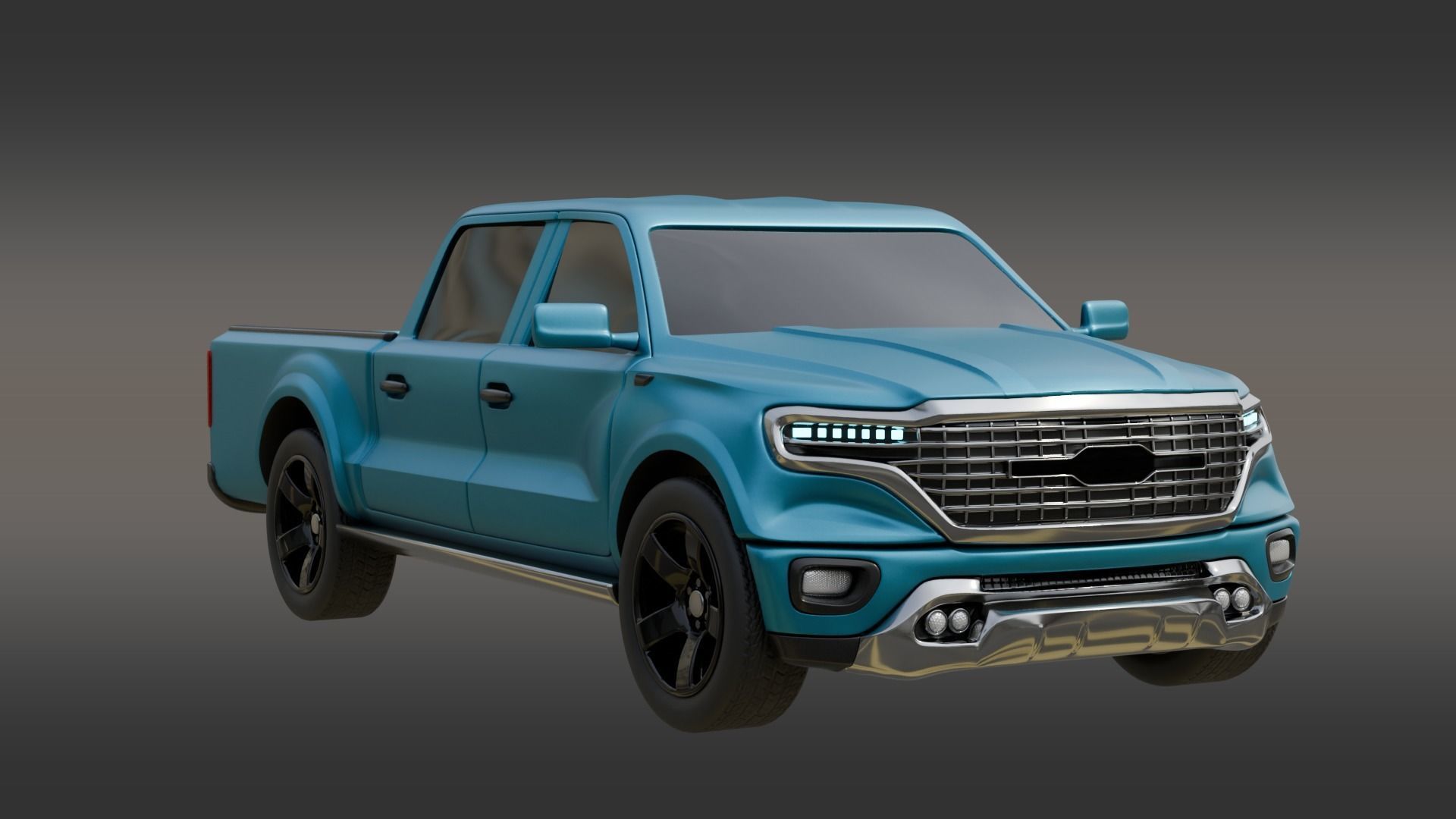 Double Cabin Blue Pickup Car Low-poly 3D model_2