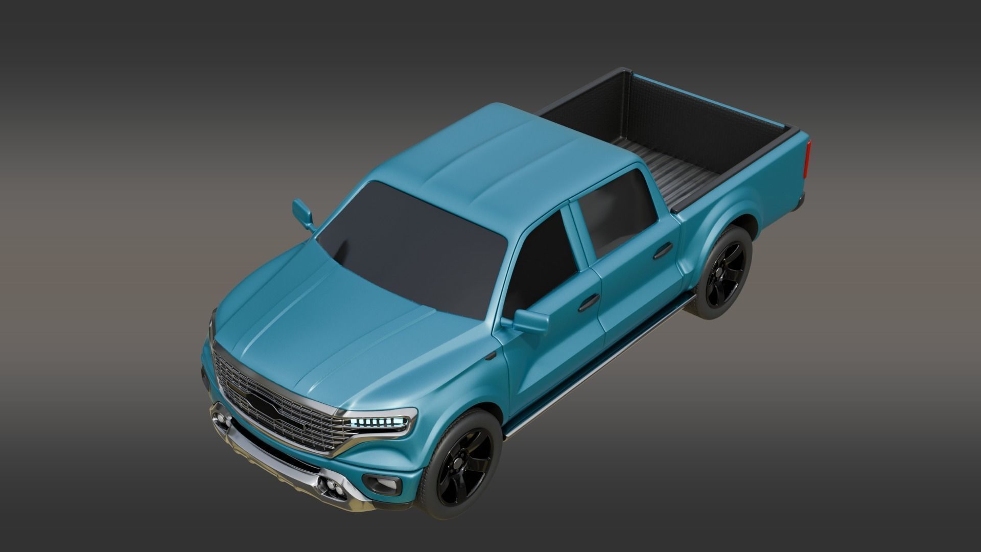 Double Cabin Blue Pickup Car Low-poly 3D model_8