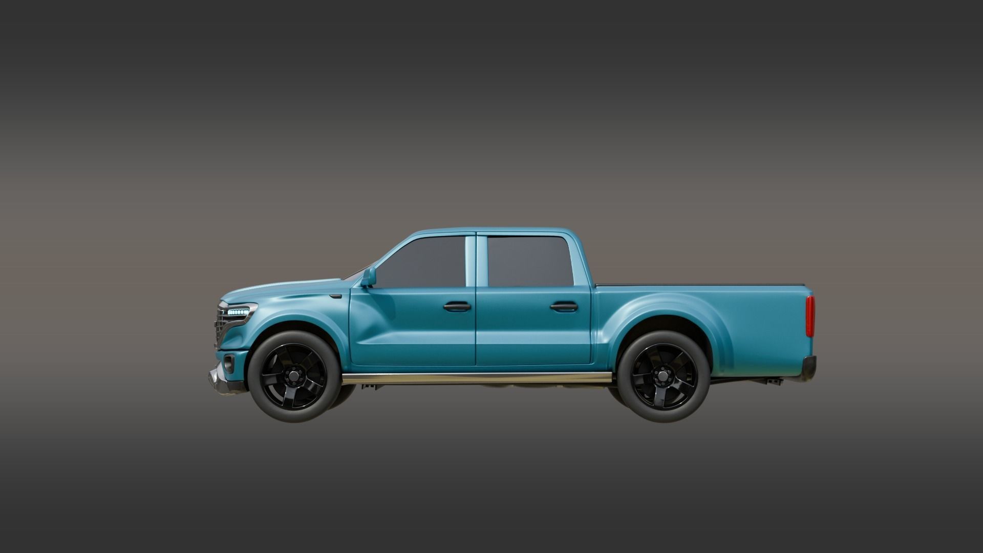 Double Cabin Blue Pickup Car Low-poly 3D model_7