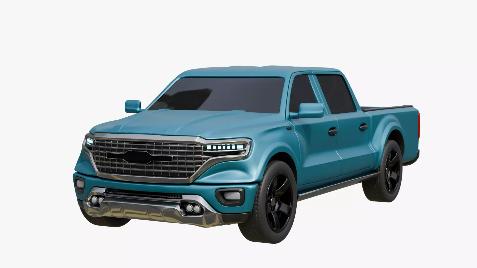 Double Cabin Blue Pickup Car Low-poly 3D model_0