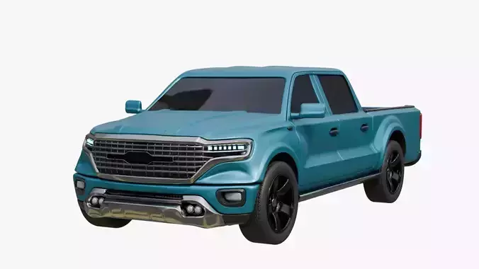  Double Cabin Blue Pickup Car Low-poly 3D model