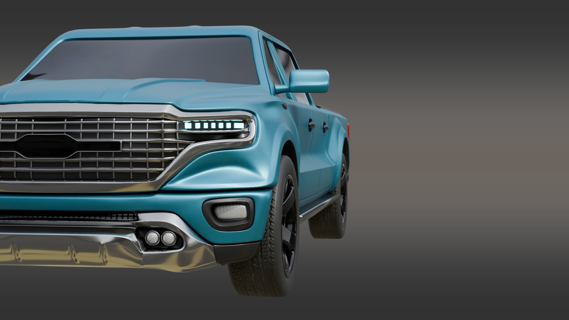 Double Cabin Blue Pickup Car Low-poly 3D model_11