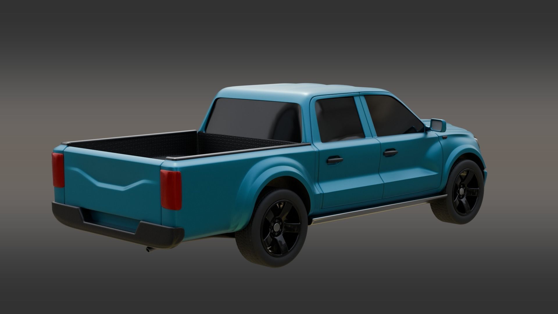 Double Cabin Blue Pickup Car Low-poly 3D model_3