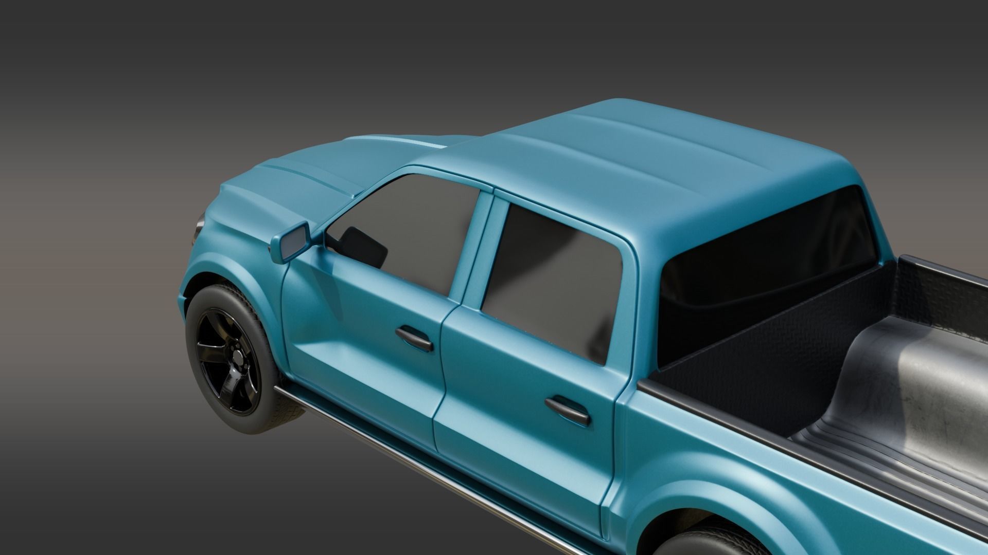 Double Cabin Blue Pickup Car Low-poly 3D model_10