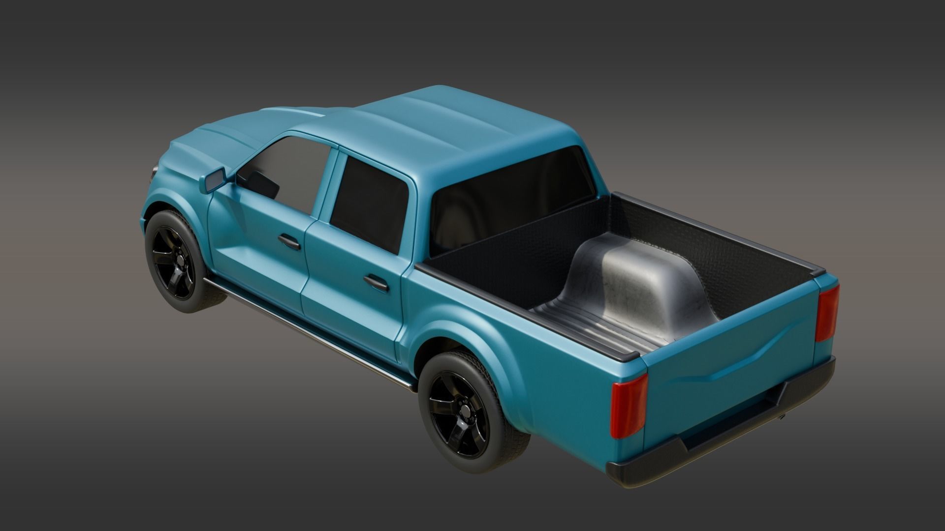 Double Cabin Blue Pickup Car Low-poly 3D model_4