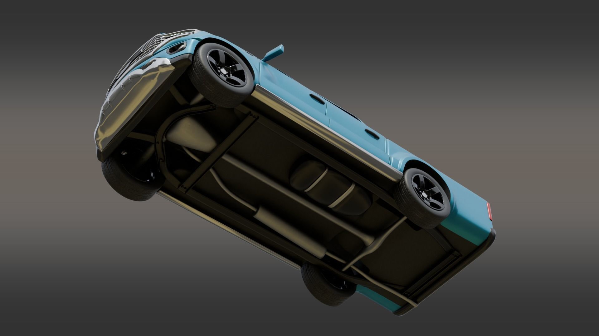 Double Cabin Blue Pickup Car Low-poly 3D model_5