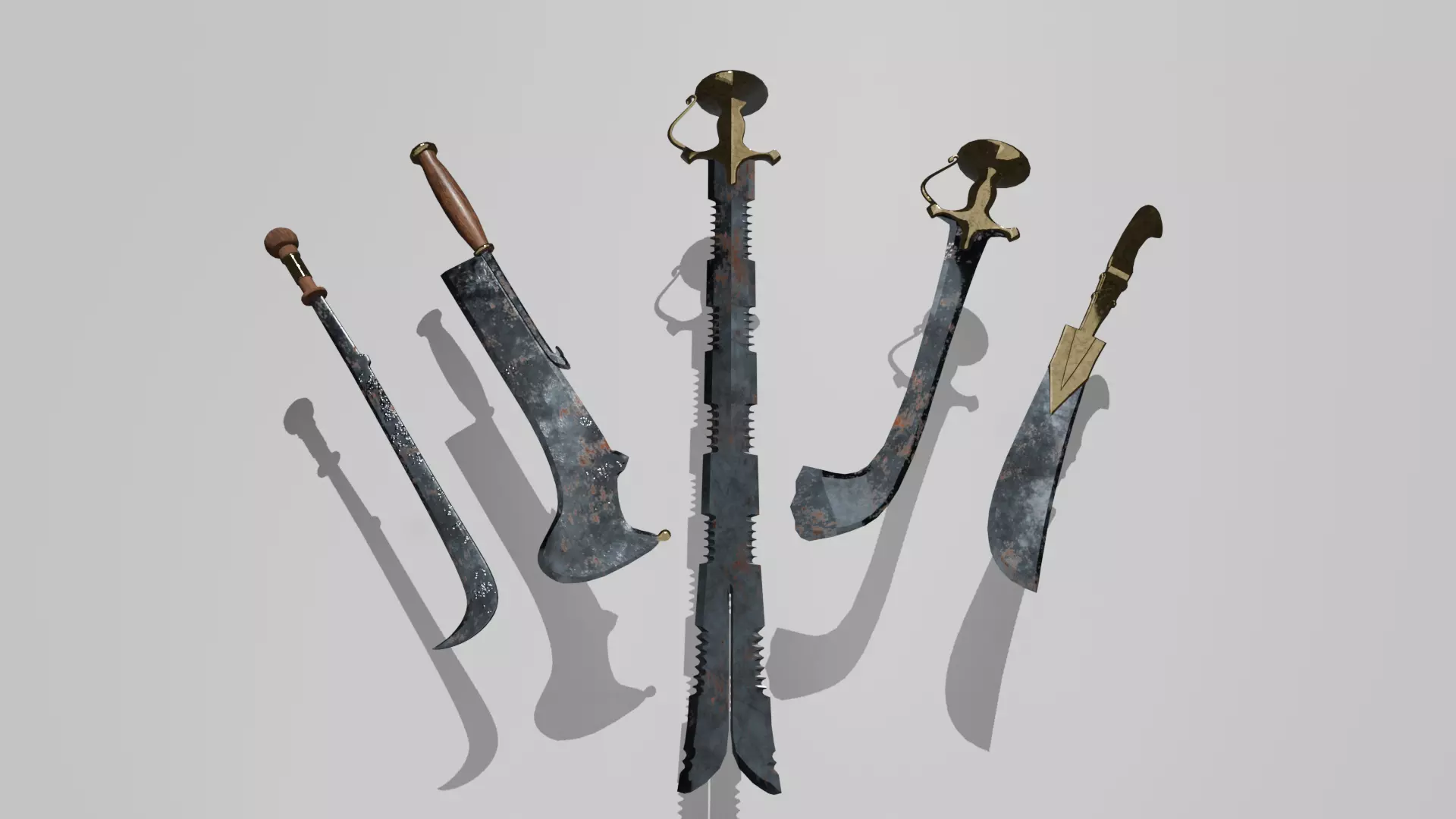 Unique battle-worn swords Low-poly 3D model_0