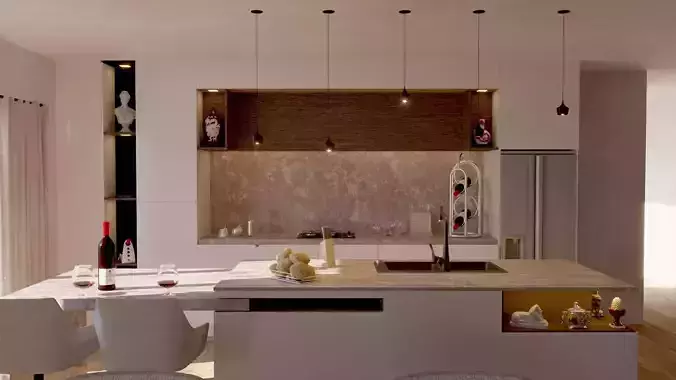 Modern Kitchen and Living Room 