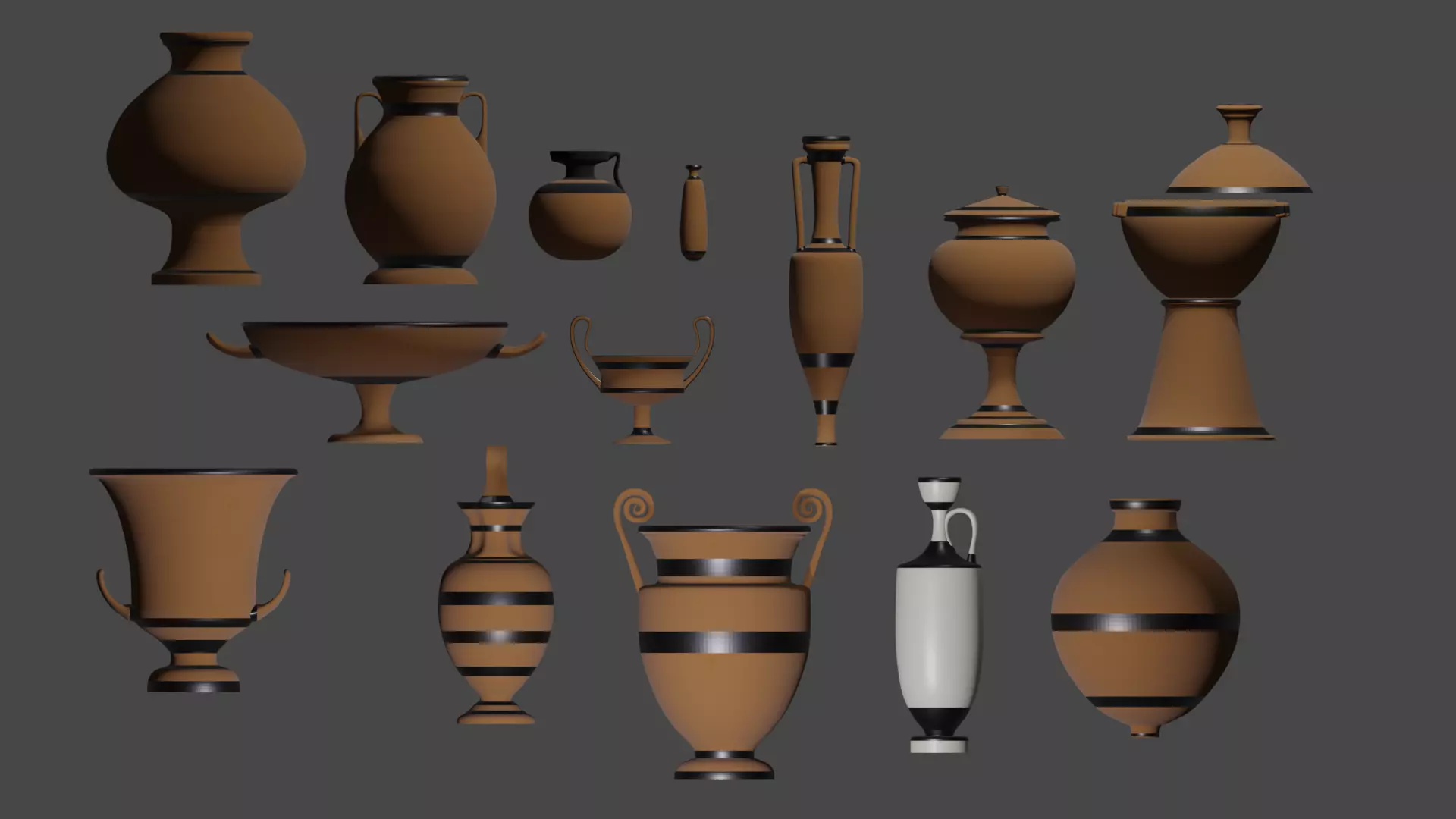 Ancient Greek Pottery Set Low-poly 3D model_0
