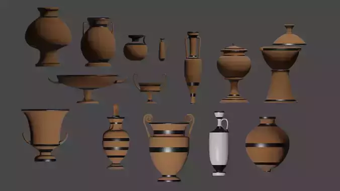 Ancient Greek Pottery Set Low-poly 3D model