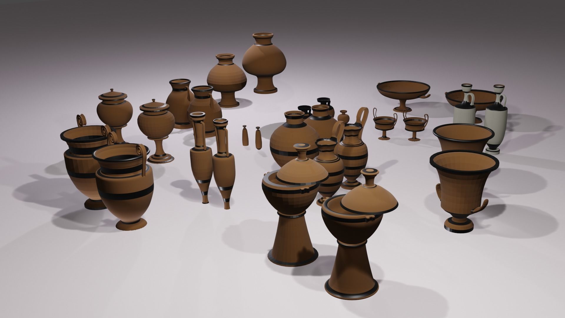 Ancient Greek Pottery Set Low-poly 3D model_13