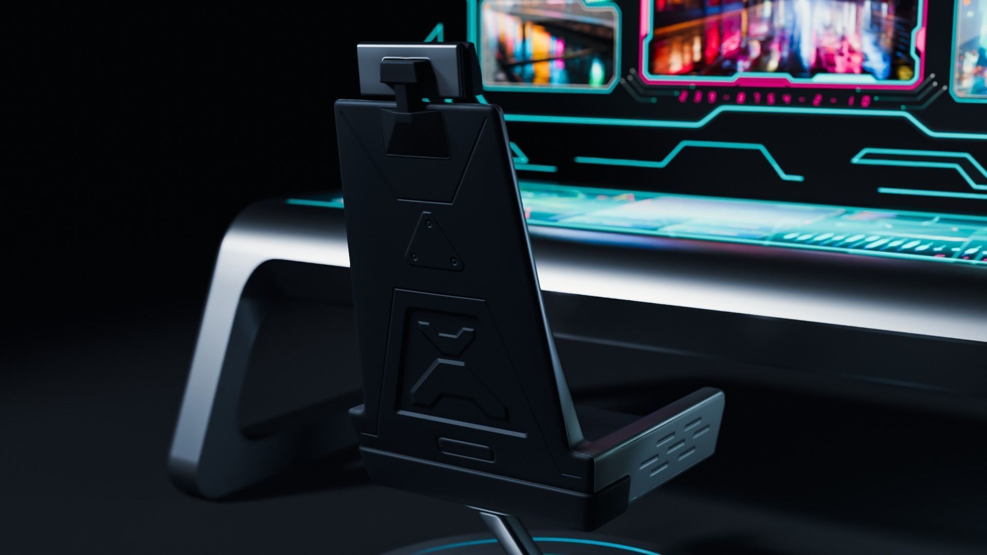 Futuristic Desk and Chair Low-poly 3D model_2
