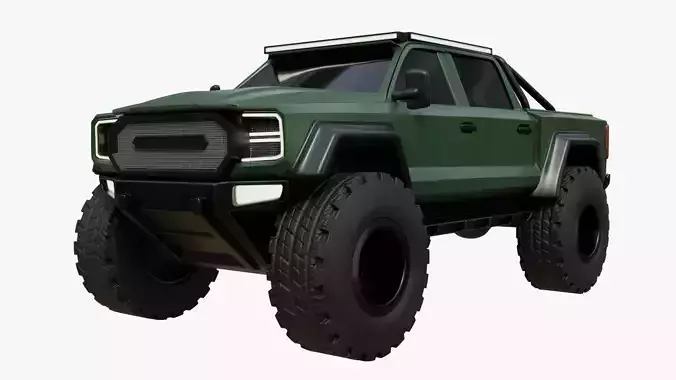 Current Green Color 4X4 Truck Low-poly 3D model