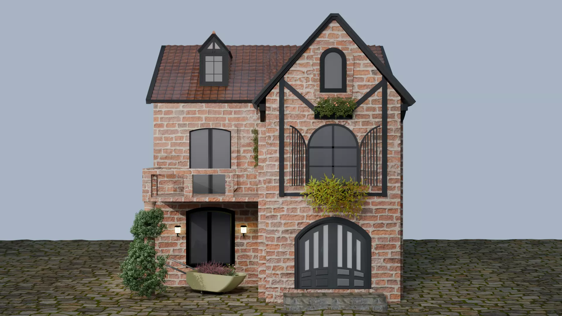 Rustic Brick House  Low-poly 3D model_0