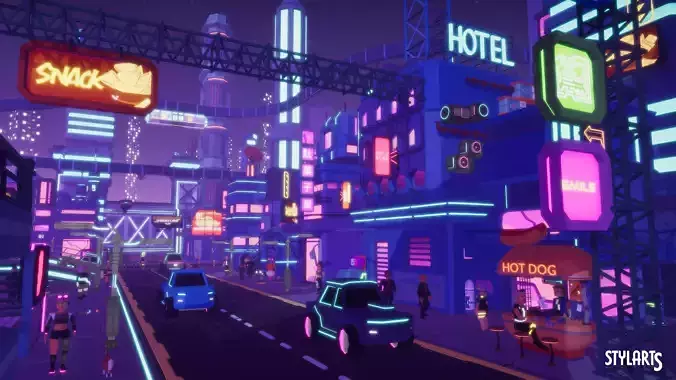 Stylized Lowpoly Cyberpunk City