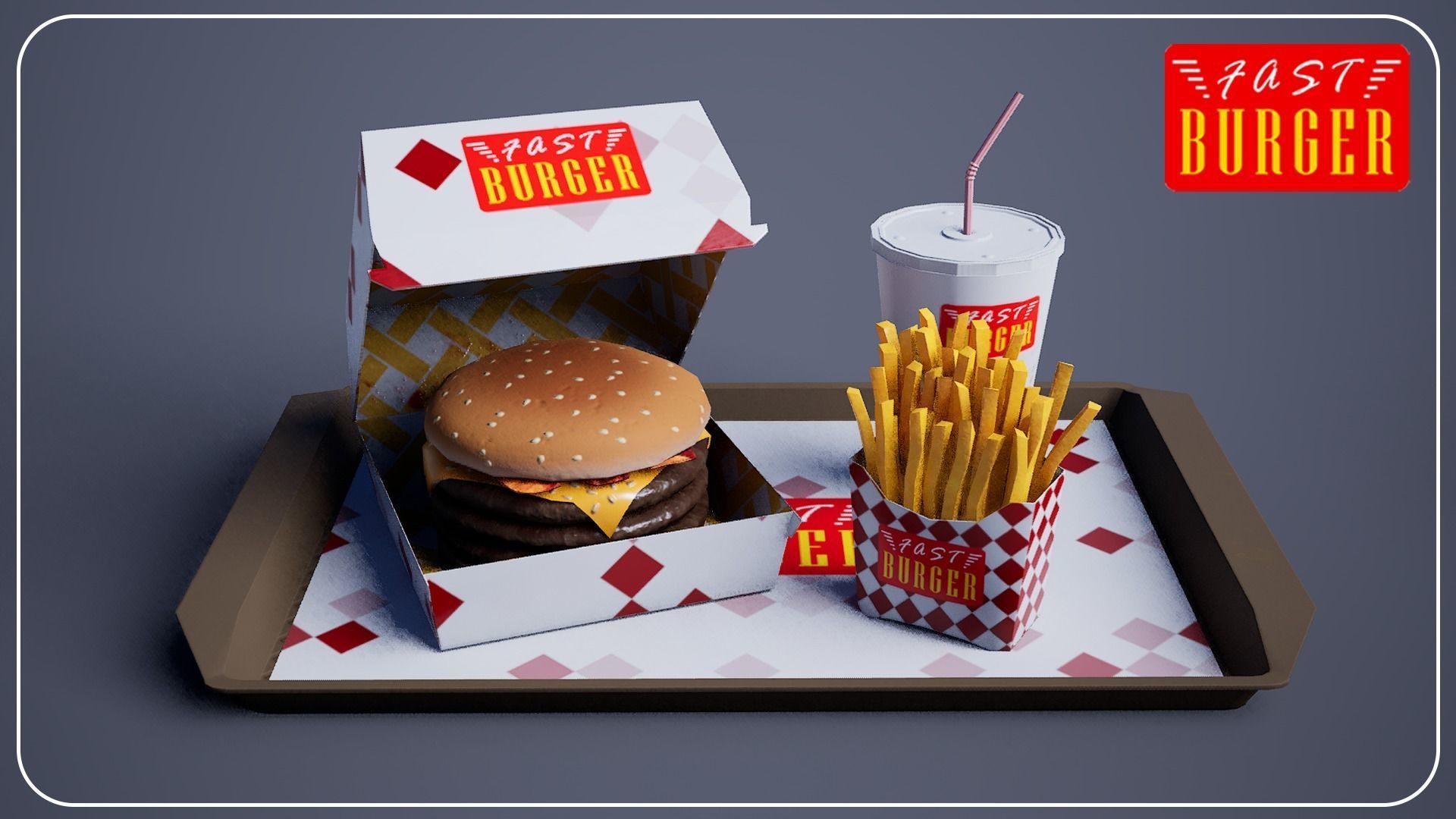 Triple Bacon Burger - Package Low-poly 3D model_3