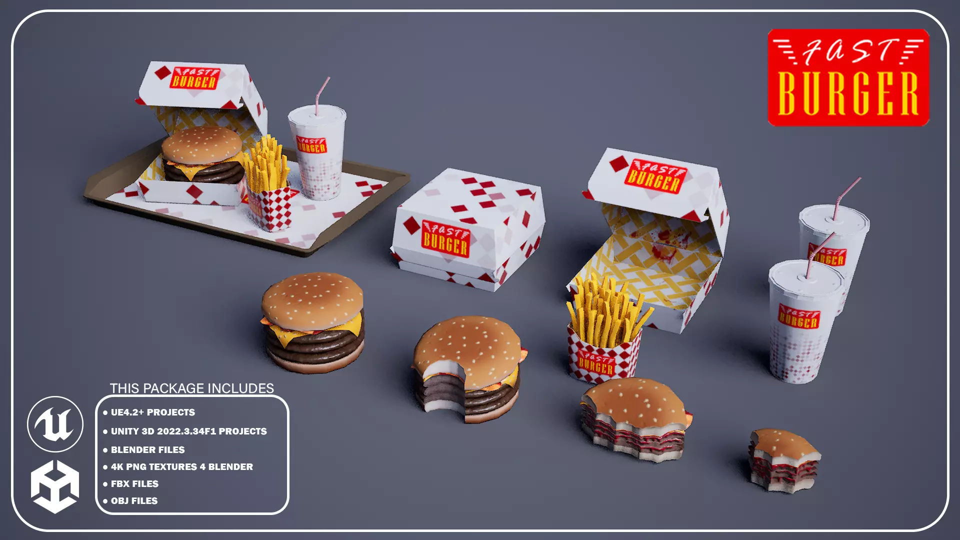 Triple Bacon Burger - Package Low-poly 3D model_0