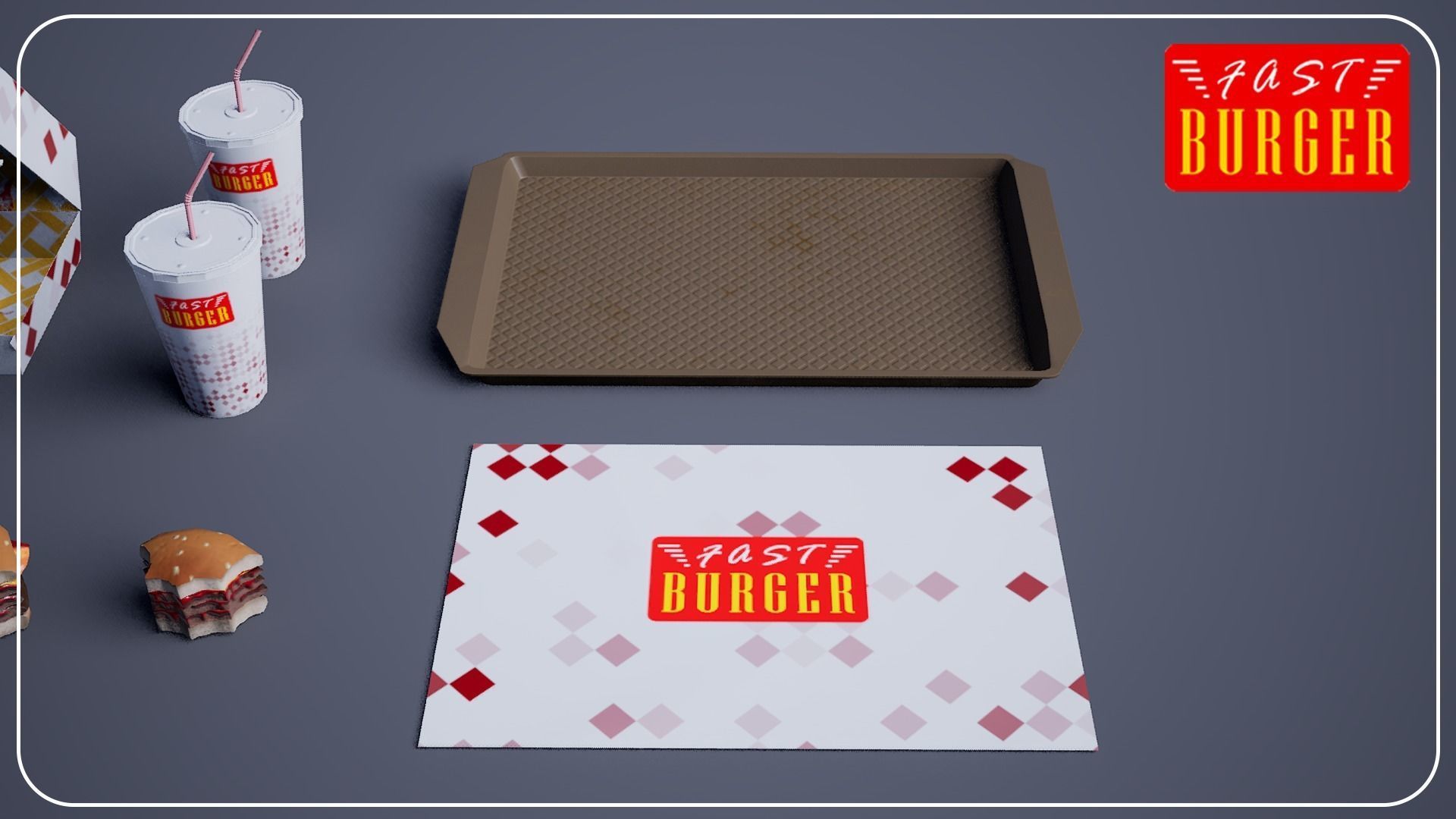 Triple Bacon Burger - Package Low-poly 3D model_4