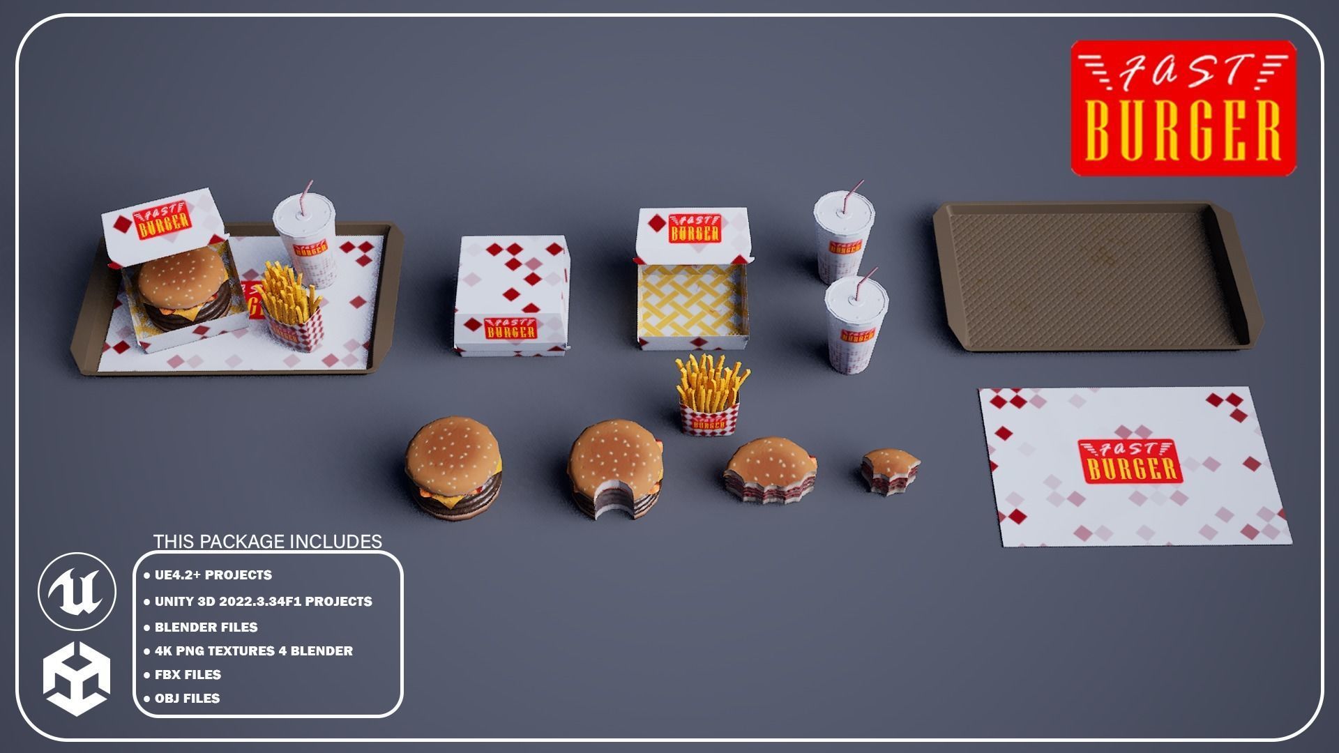 Triple Bacon Burger - Package Low-poly 3D model_1