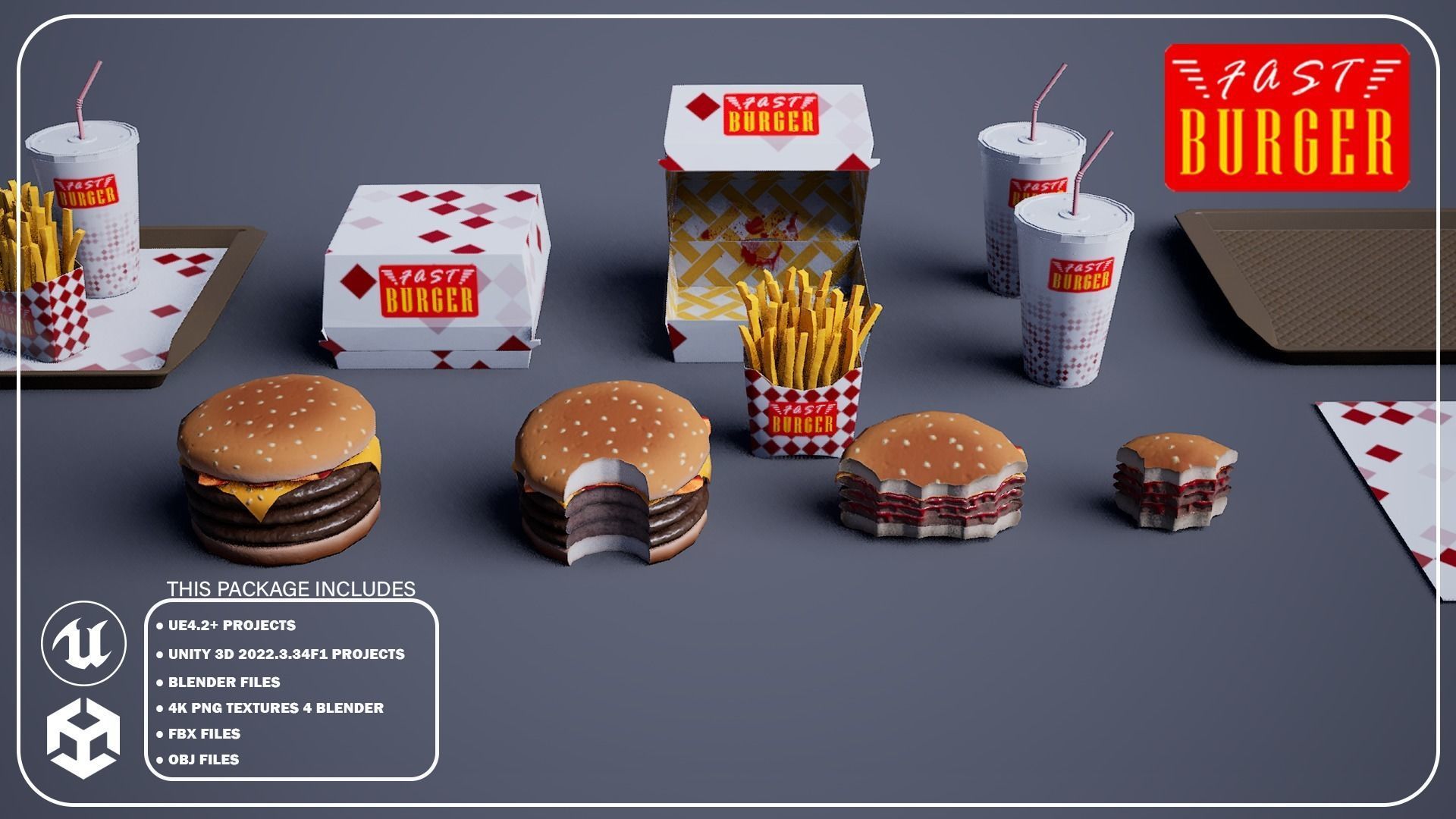 Triple Bacon Burger - Package Low-poly 3D model_2